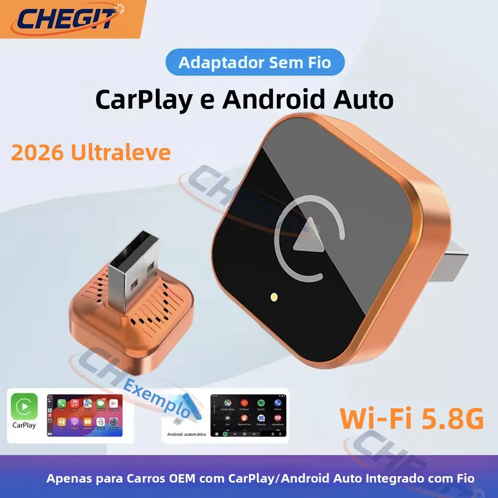 2026 novo sem fio carplay android auto 2in1 adaptador sem fio inteligente mini caixa plug and play 5.8g wifi conexão rápida universal  for VW Toyota Nissan Honda Ford Benz