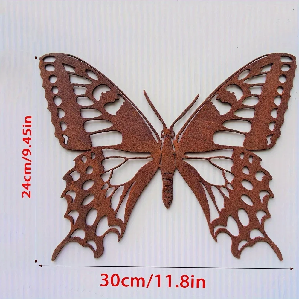 Rustic Metal Butterfly Wall Art – Art Deco Garden Decor for Nature Lovers – No Battery Needed, Outdoor Wall Sculpture for Patio