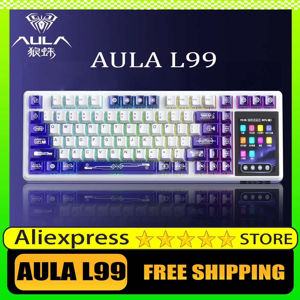 

AULA L99 Gaming Mechanical Keyboard Wireless Tri Mode TFT Touch Screen 8000mAh RGB Custom Ergonomic Hot Swap Keyboard PC Gifts