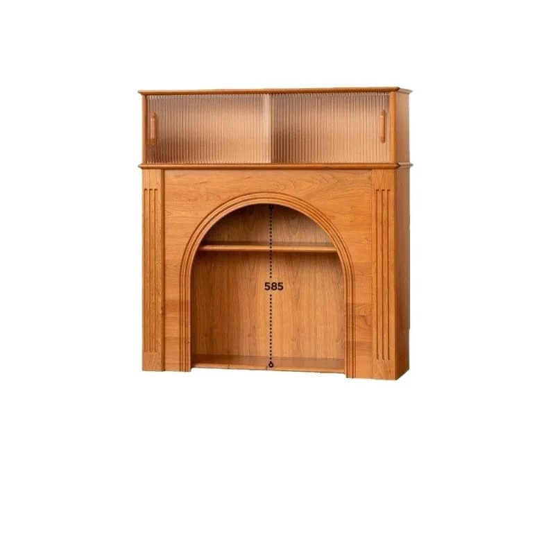 entrance cabinet French medieval solid wood fireplace decorative fireplace TV cabinet household ornament cherry color