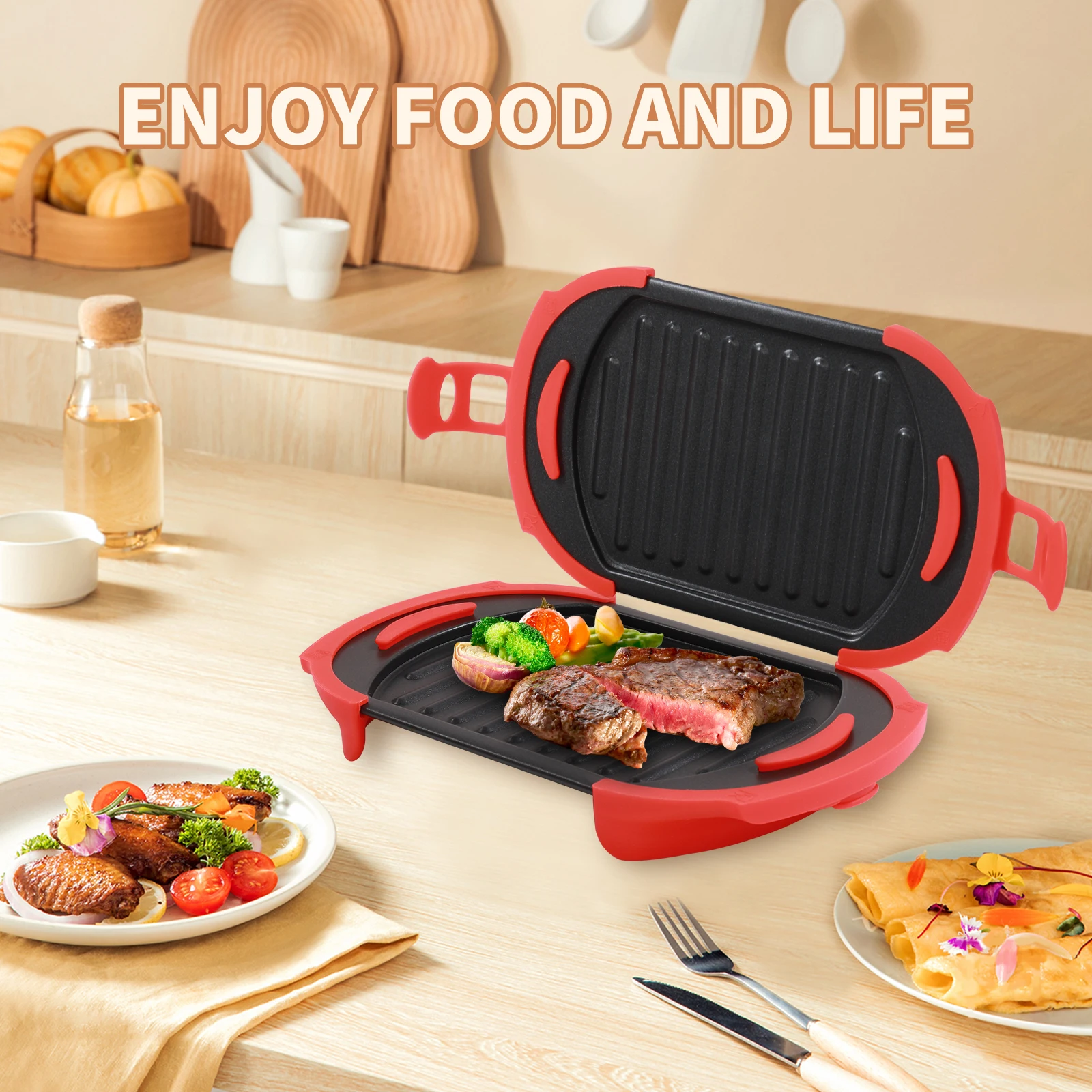 

YYWAVLE Подходит для регулируемого гриля для микроволновой печи, пресс для барбекю Panini, сэндвичей, тостов, вафель, сэндвичей, мяса на гриле