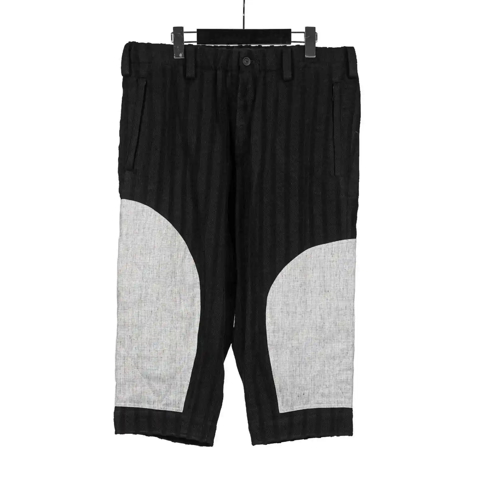 

TOP-YAMAMOTO Оригинальный японский дизайн Темно-нишевые черно-белые укороченные брюки с гибкой талией