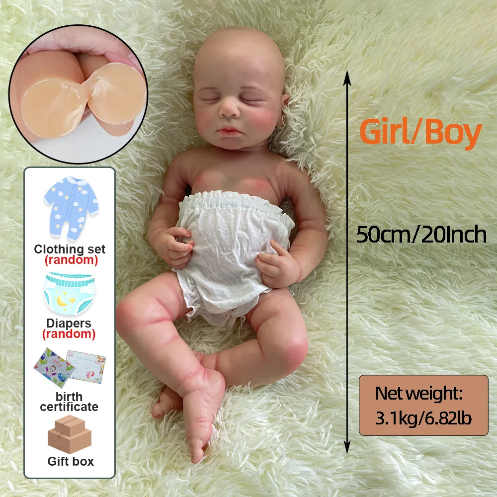 50 cm Reborn Baby Doll Girl & Boy dipinto a mano per tutto il corpo morbido silicone Muñeca Reborn Doll giocattoli per bambini regali di Natale per bambini