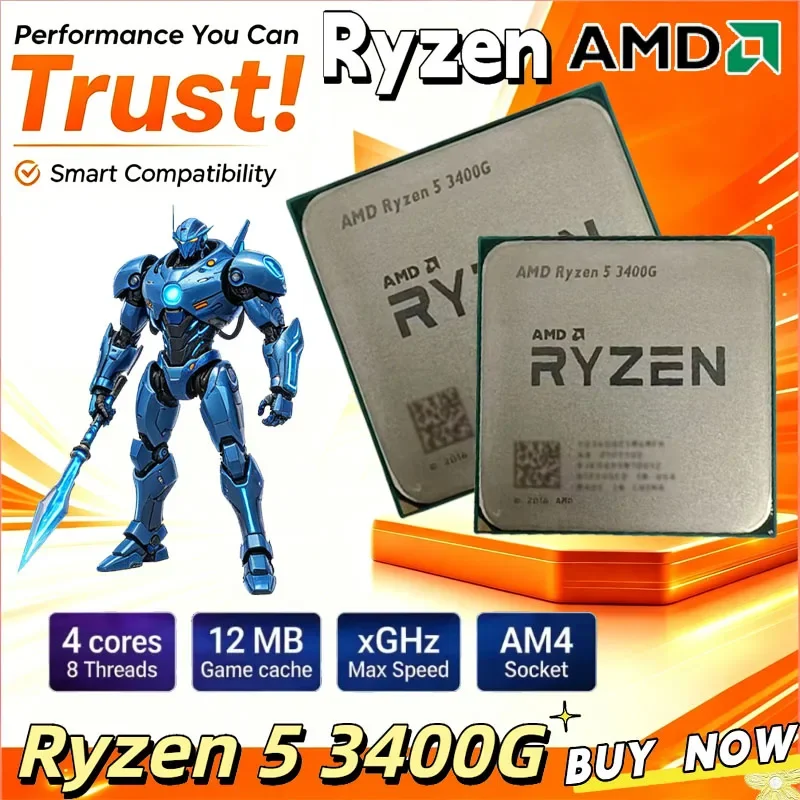 

AMD Ryzen 5 3400G R5 3400G 3.7GHz Quad-Core Eight-Thread 65W CPU Processor YD3400C5M4MFH Socket AM4 Loose Pieces