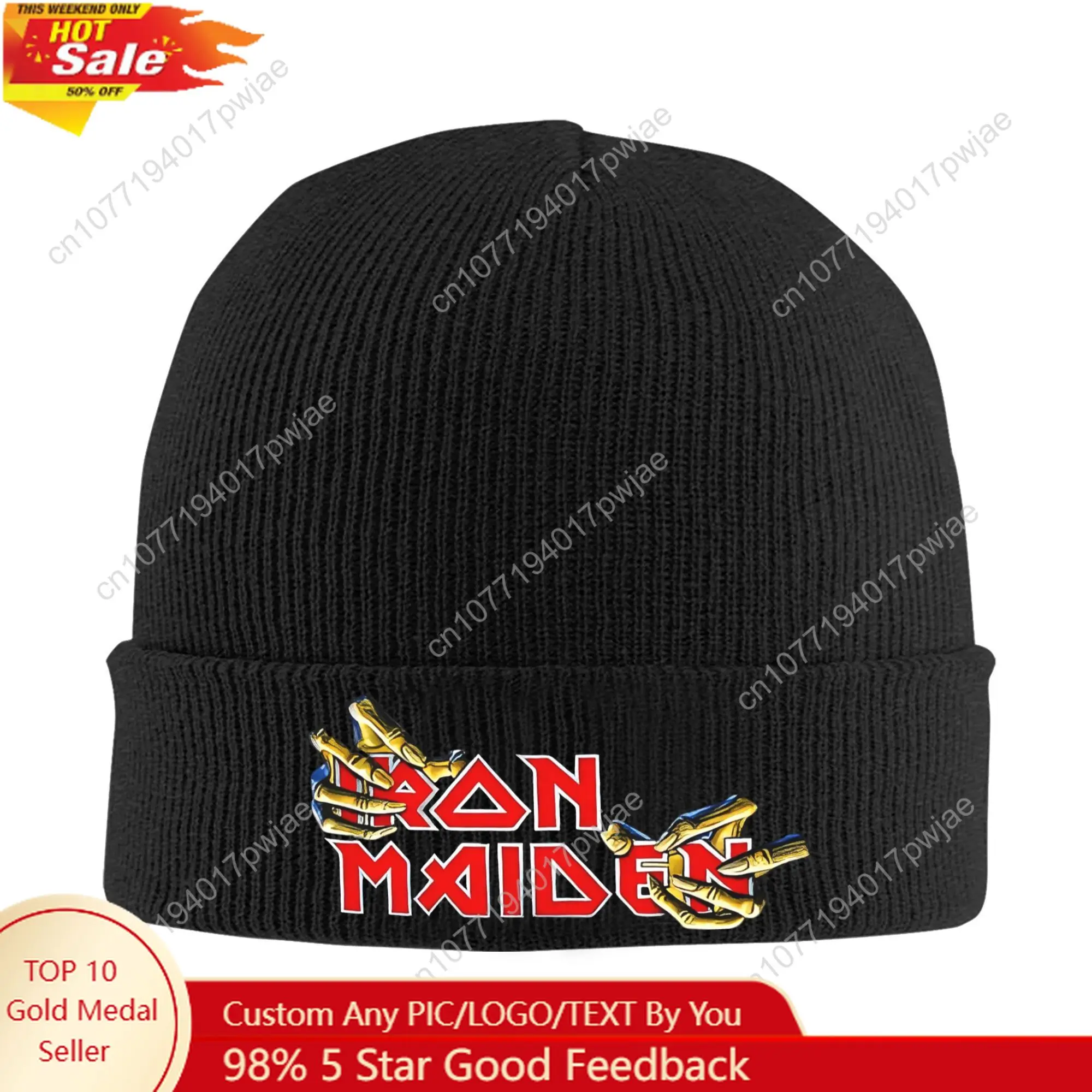 IronMaidens Rockband Beanie-Mütze für Damen und Herren, Winter, warm, gestrickt, Totenkopfmütze