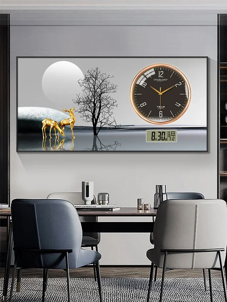 Perpetual calendar electronic wall clock living room decorative painting table hanging wall with glass cover clock painting