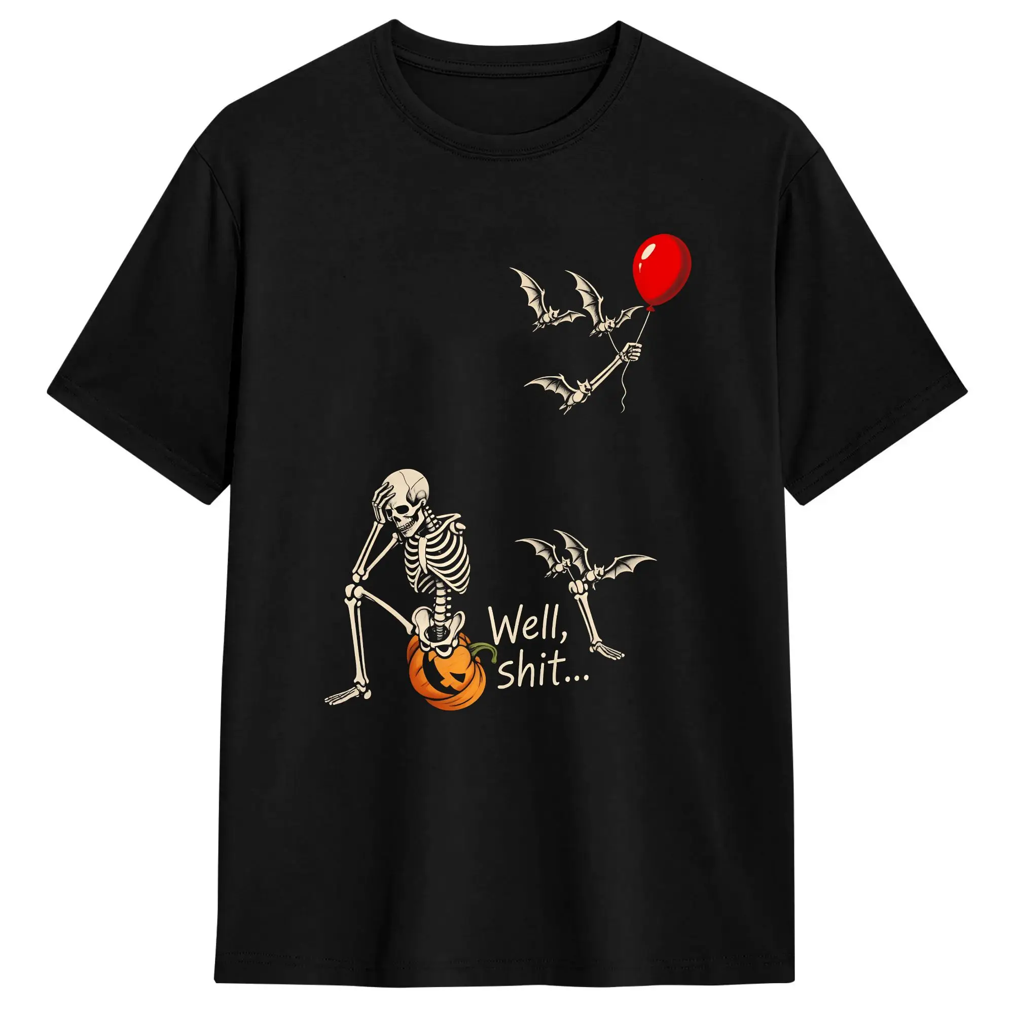 Casual T-Shirt Summer Well Sht Halloween Skeleton Pumpkin Spooky Night Novelty T-Shirts  100 Cotton Tee Shirt Short Sleeve Tees