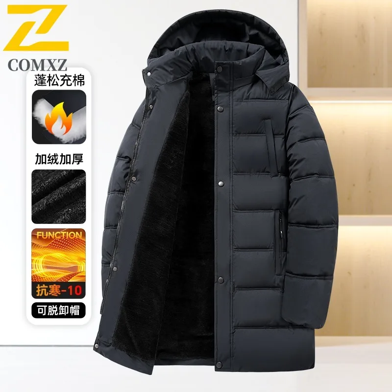

COMXZ Men Padded Jacket Classic Hooded Commute Office Thickened Warm Parka 2025 Casual Travel Lightweight Winter Men Coat