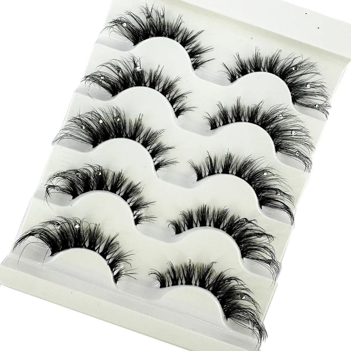 5Pairs Cat Eye False Eyelashes Natural Transparent stem 3D Fake Eye Lashes with Shiny Rhinestones Makeup Extension Eyelashes