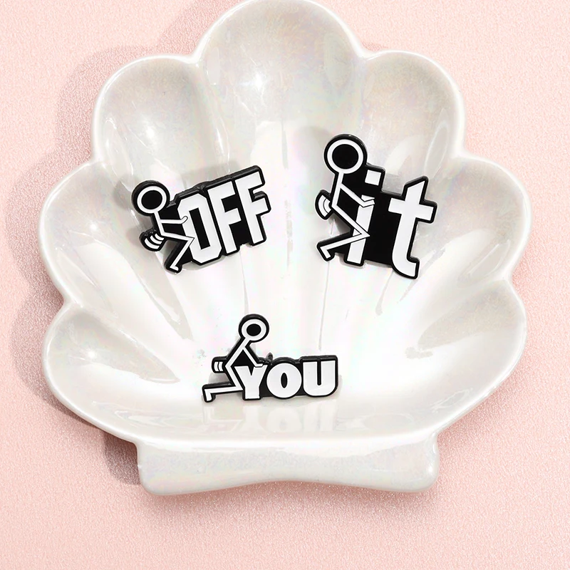 3PCS/SET Cute Stick Figure Enamel Pins Custom You Off It Line Man Brooches Lapel Badges Clothes Funny Jewelry Gift Wholesale