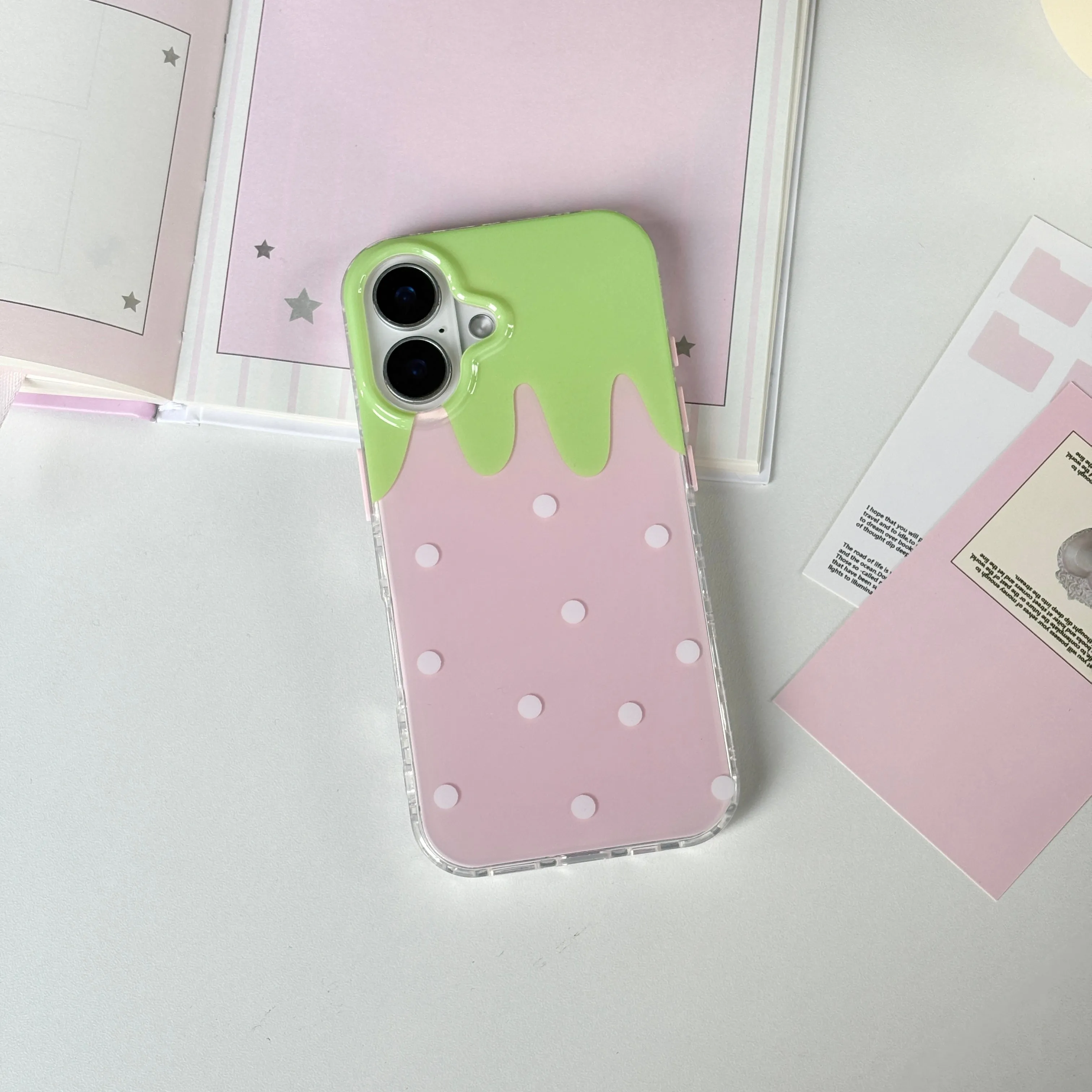 Korean Pink Cute Strawberry Polka Dot Phone Case for Samsung Galaxy S25 S24 S23 S22 S21 Ultra Plus 4G 5G Feather Texture Cover - náhled 3