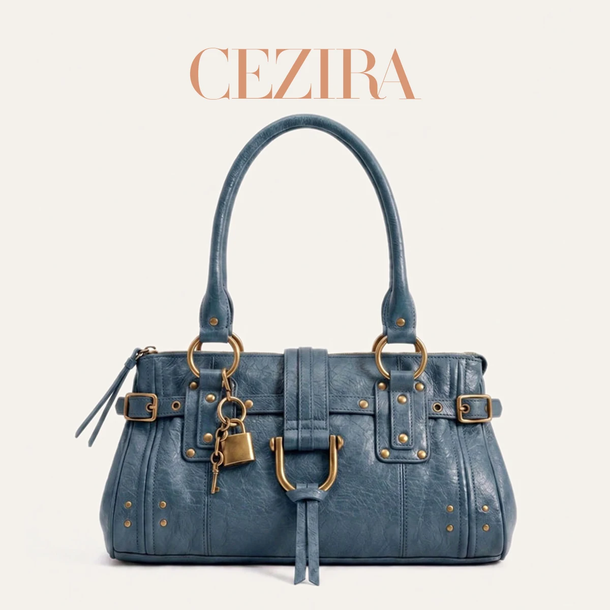 SC Vintage Lock Buckle Key PU Leather Underarm Bag Luxury Designer Motorcycle Street Style Shoulder Bag Unique Shopping Handbag