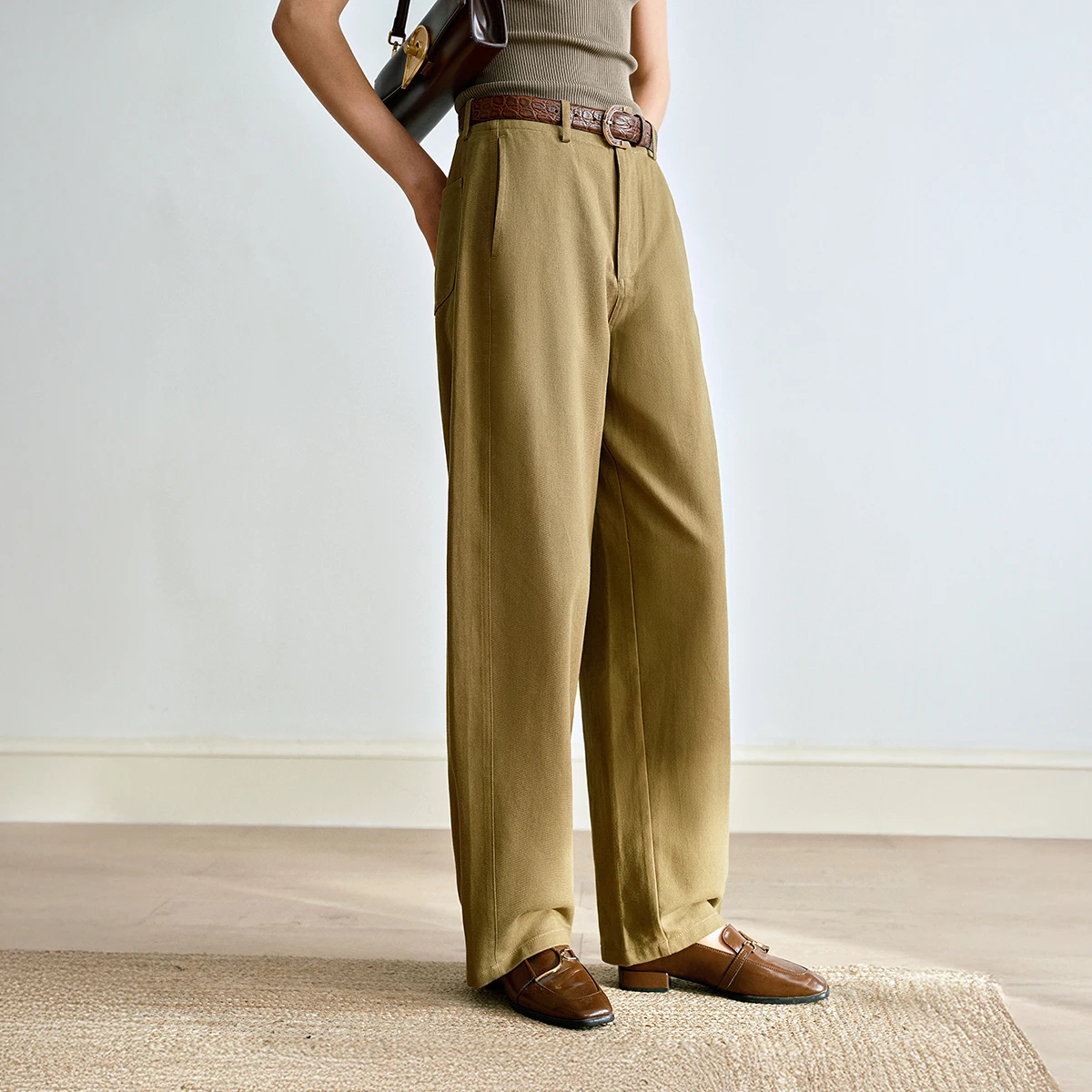 

OLrain Casual Hong Kong Style Pants 2025 New Women's Autumn Versatile Relaxation Pant Loose Solid Straight Trouser O57QK000661