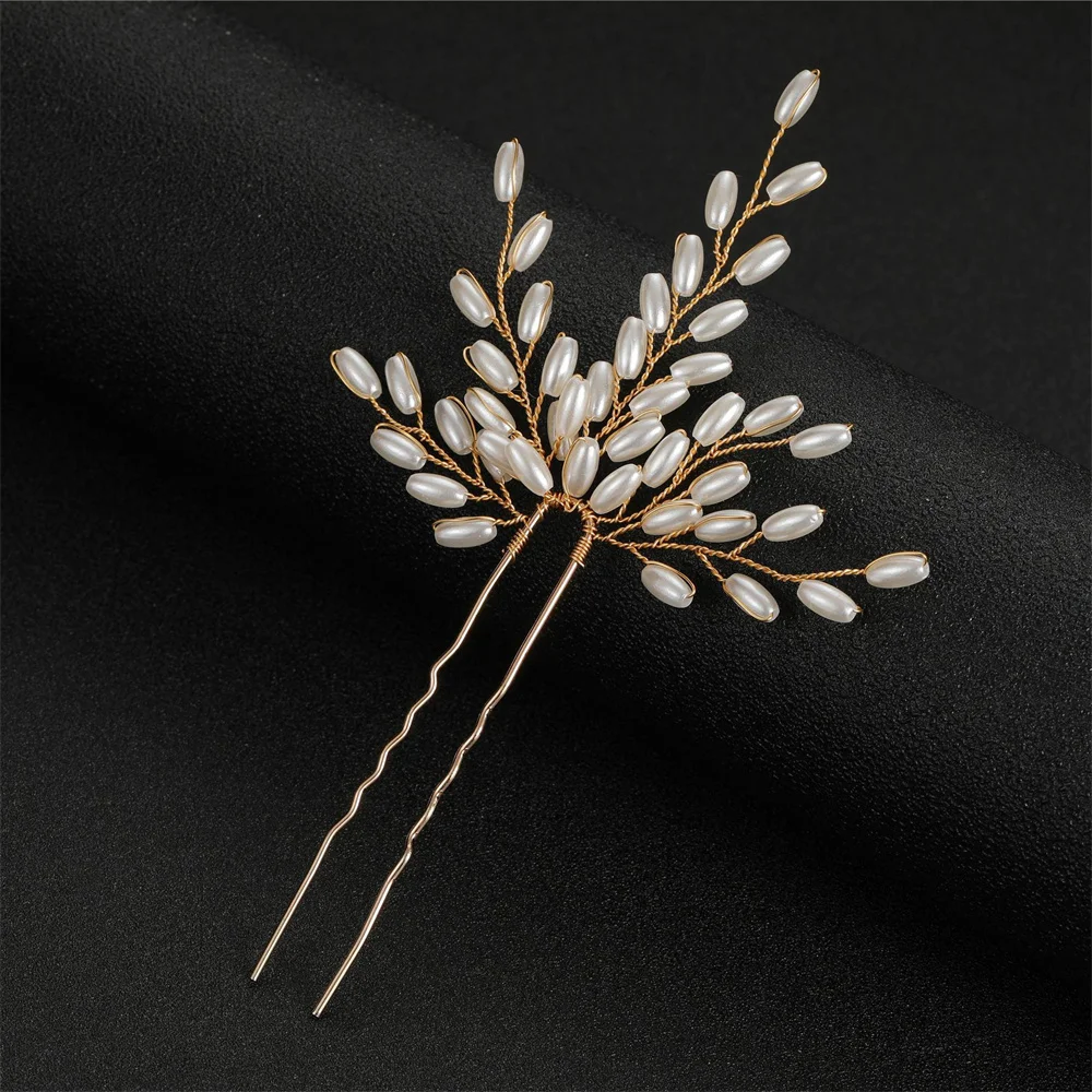 Hairpins Clips U-shaped Handmade Pearls Wheat Ears Wedding Bridal Hair Accessories Girls Fairy Side Pins Bride Headpiece Jewelry