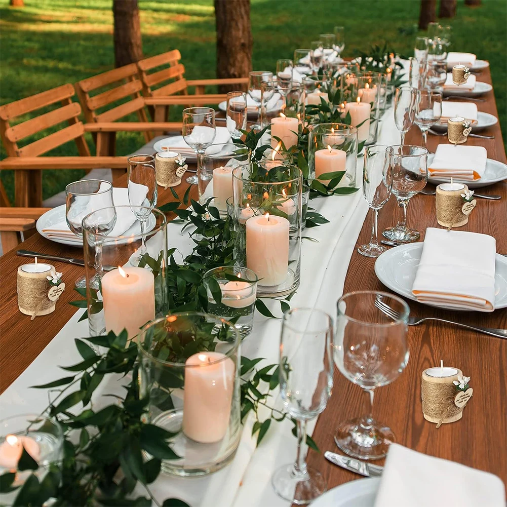 12 Pcs Set of Wooden Tealight Candle Holders Small Candlelight Candlestick Party Candle Favors Baby Shower Favors for Guests