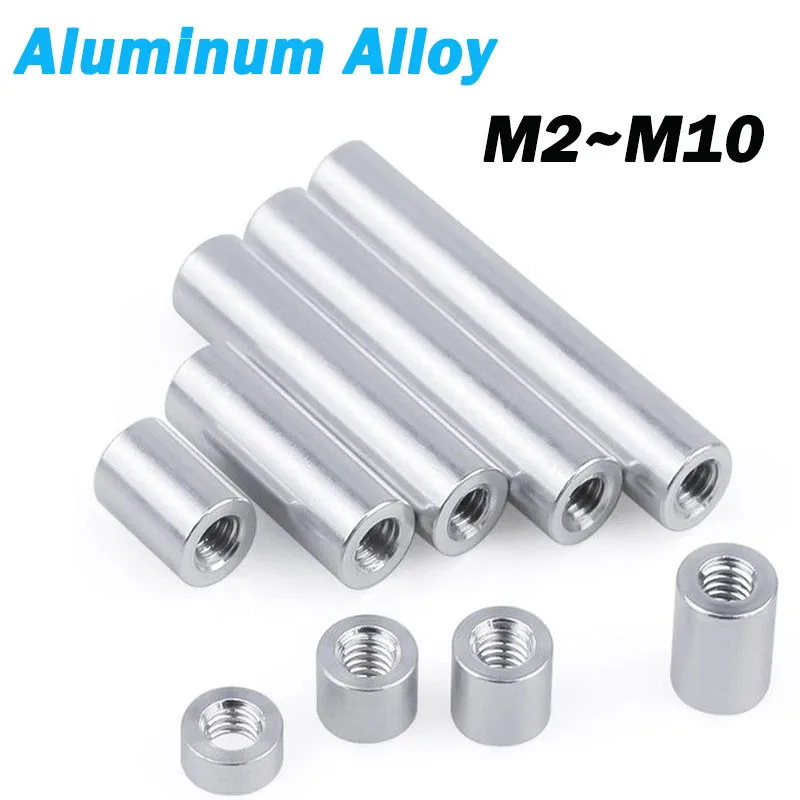 1/2/5Pcs Aluminum Standoffs Round Tube Extension Support Round Sleeve Connector Rod Bar Stud Tube Nut M2 M3~M10 Length 4mm-150mm
