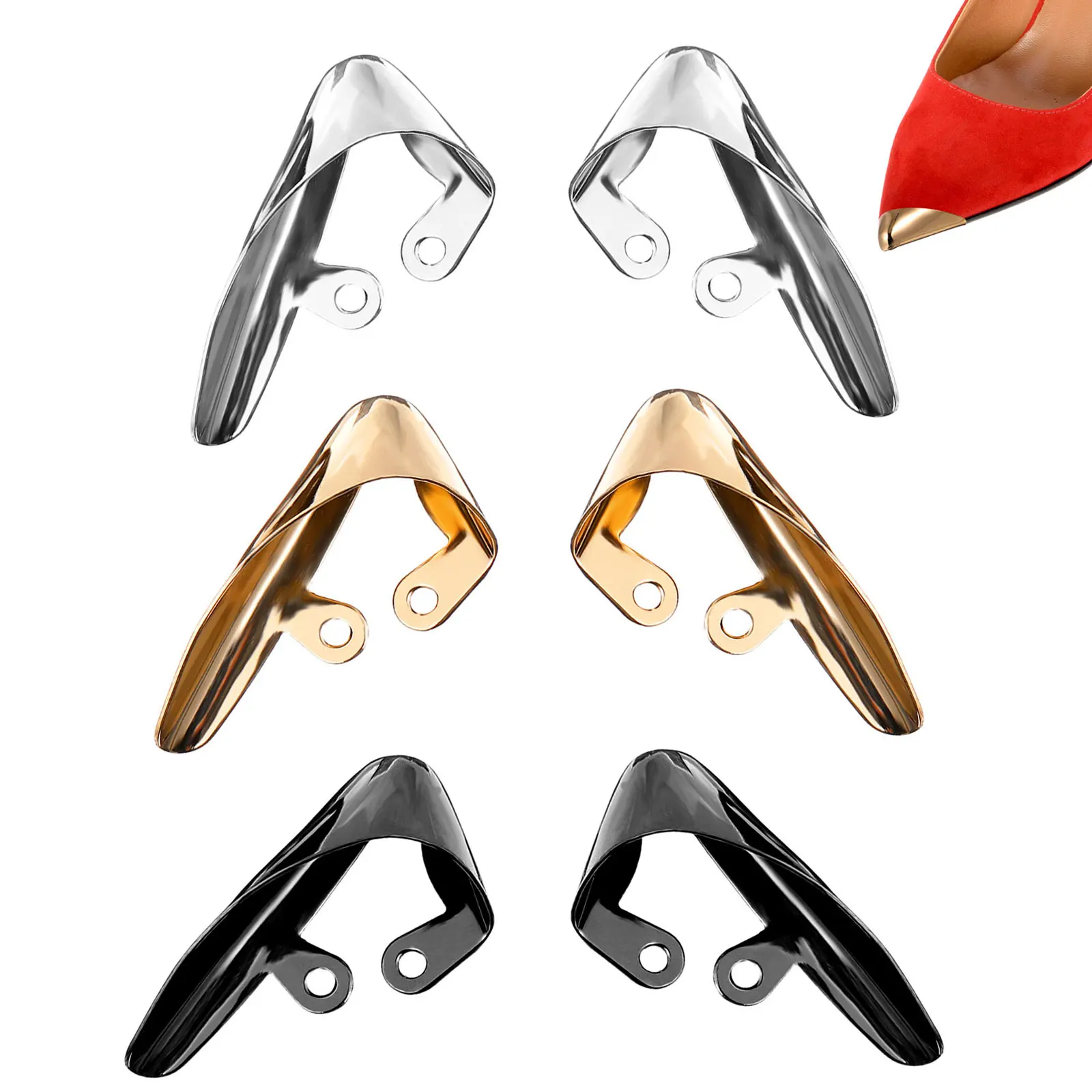 

6pcs Shoe Tip Protectors Pointed High Heel Covers Metal Toe Caps Black Silver Gold Wear Resistant Shoe Accessories Extend Life