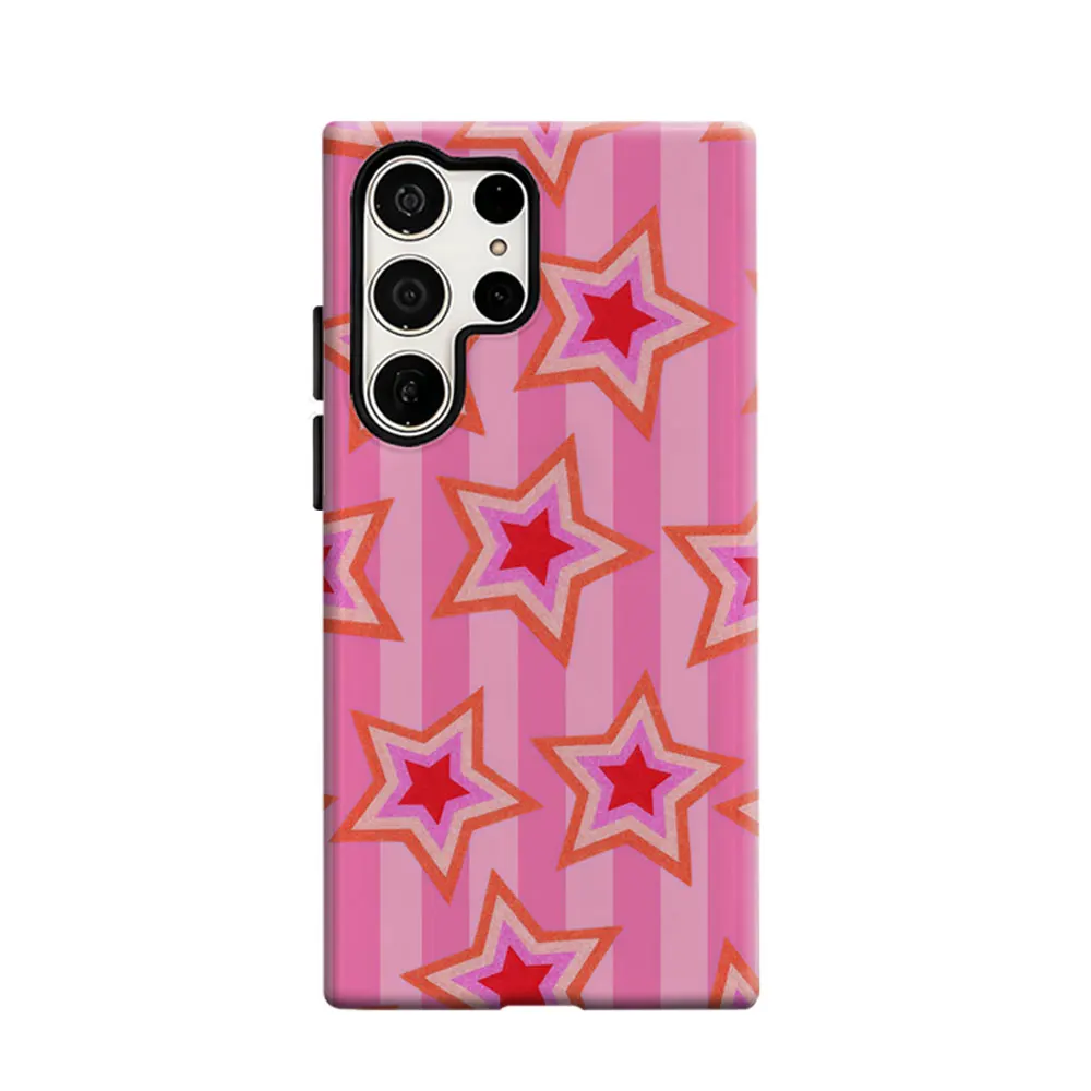 CaseLumi Phone Case For Samsung Galaxy S25 S24 Ultra Plus Hard Playful Star Pattern Pink Stripes Double Layer Cover Film Shell