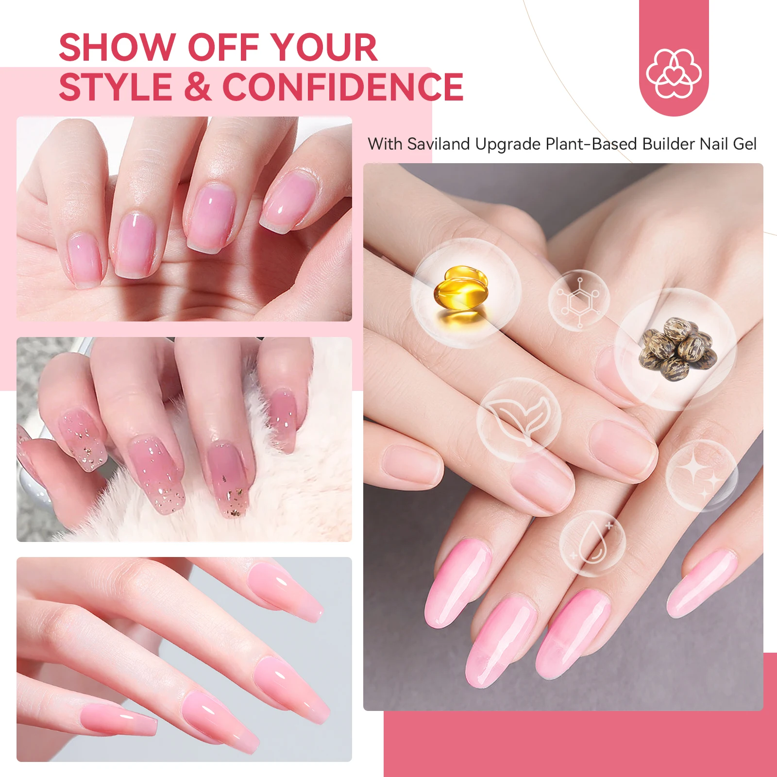 SAVILAND Gel trasparente da 15 ml in bottiglia rinforzante per unghie in gel duro con olio di ricino per estensione nail art