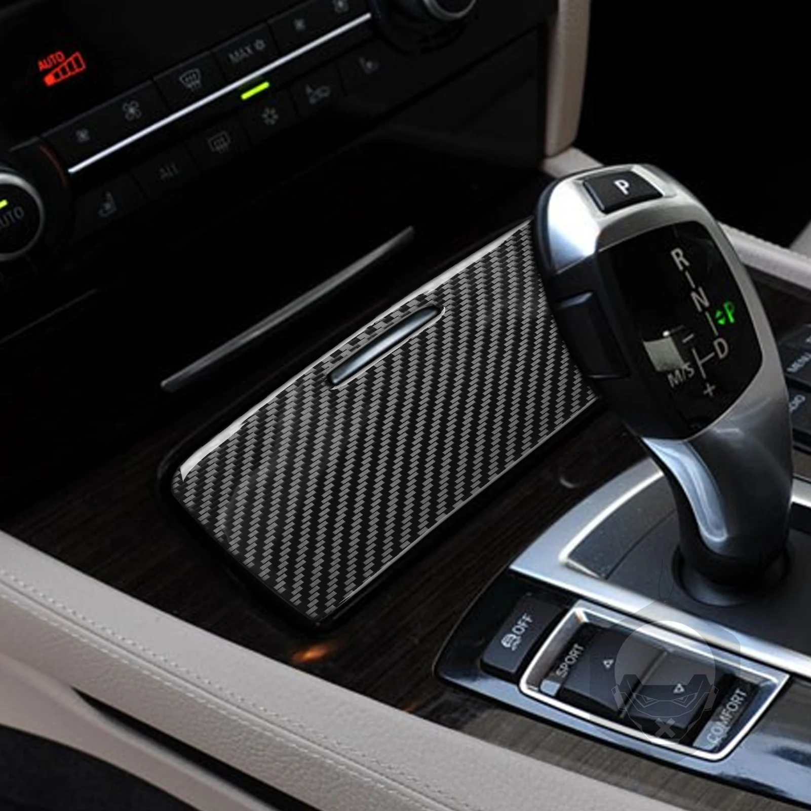 

For BMW 7 Series Carbon Fiber F01 2009-2014 Refit Front Driver's Seat Water Cup Holder Cover Decorative Strip Car Sticker