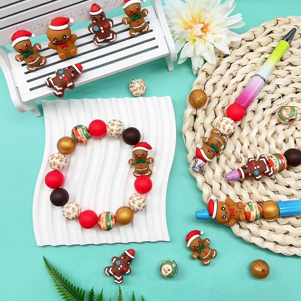 25/43/50PCS 3D Weihnachten Lebkuchenmann Silikonperlen Set, perfekt für DIY Schlüsselanhänger, Halsketten, Armbänder und andere Bastelarbeiten – Detail 3
