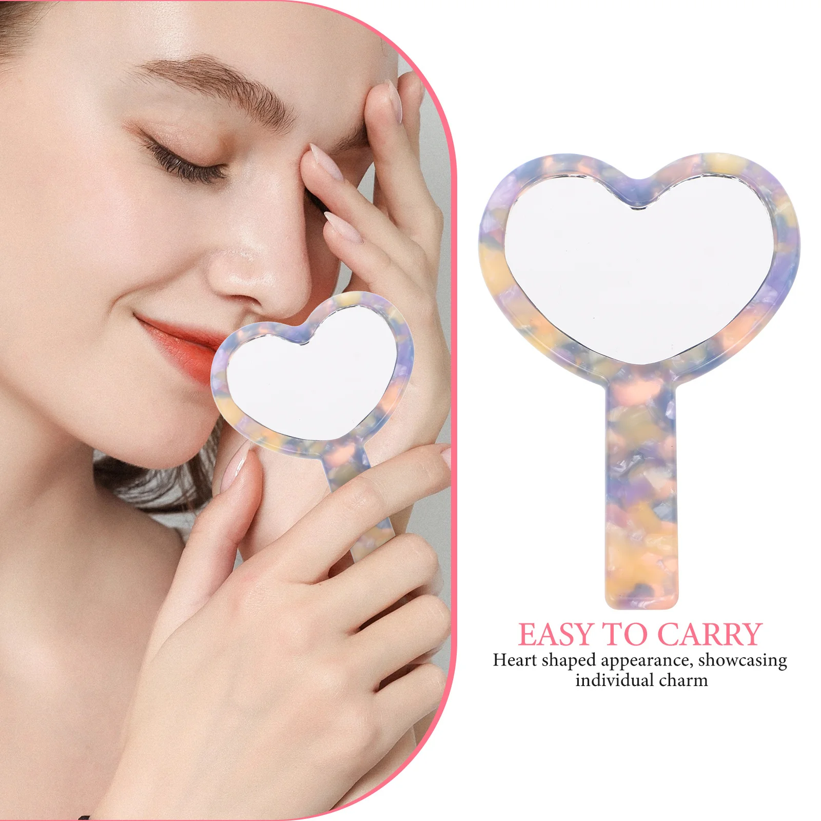 Tablero de acetato Espejo de maquillaje compacto en forma de corazón Mini espejo de viaje portátil Espejos de mano Espejos de mano