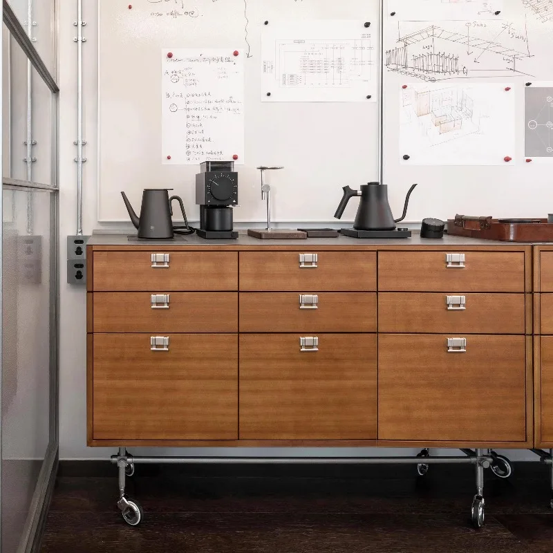 

chest cabinet, coffee cabinet, solid wood stainless steel belt wheel, movable multi-functional storage locker