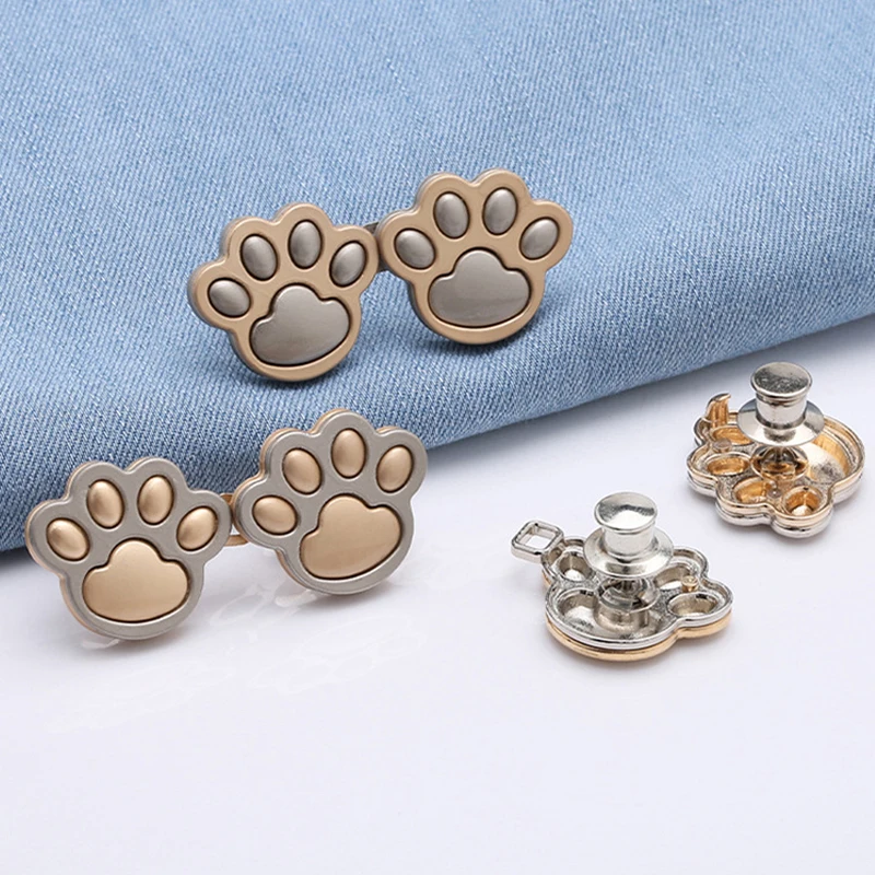 1 Pair Adjustable Waist Buckles Cute Cat's Paw Adjuster Buttons for Jeans Pants Trousers Skirts Snap Button Waist Tightener