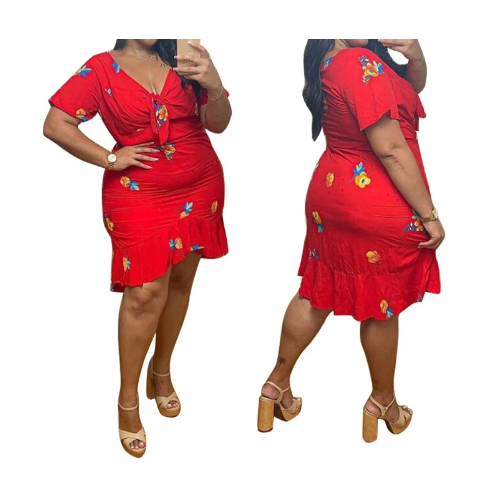 Plus Size Slim Ruffle Floral Sukienki damskie Sehe Fashion