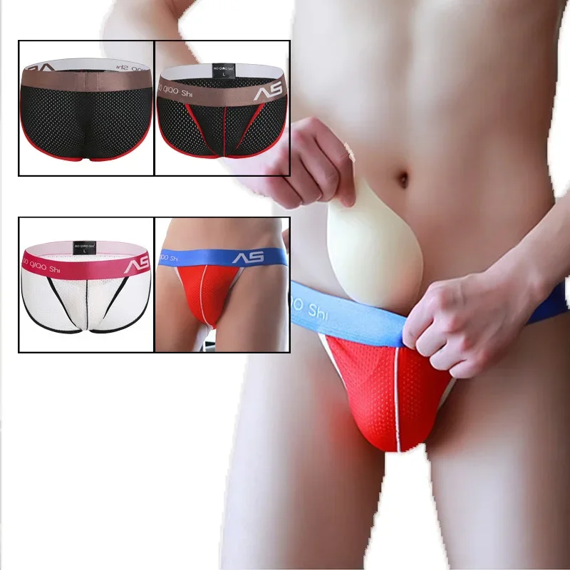 

Mesh breathable sexy briefs with detachable invisible air hole cups, comfortable and fashionable men’s pants