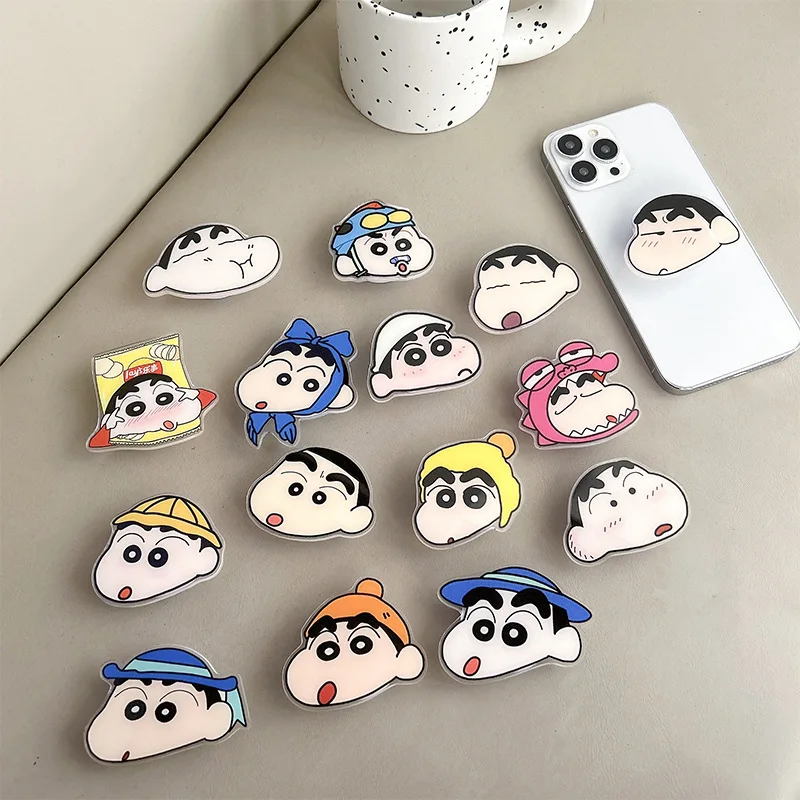 Shin-chan Mobile Phone Cushion Bracket Kawaii Crayon Shin-chan Back Stick Telescopic Bracket Desktop Ornament Portable Holder