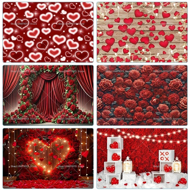 Red Rose Heart Shaped Photography Background Romantic Valentine\'s Day Wedding Bride Festival Flower Wall Decoration Photo Booth