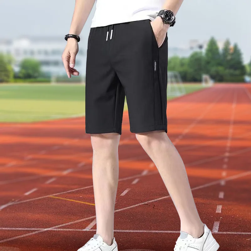 Men Sport Shorts Pocket Solid Drawstring Board Trunk Beach Short Pants Loose Summer Thin Trousers Loose Elastic Waist Sweatpants