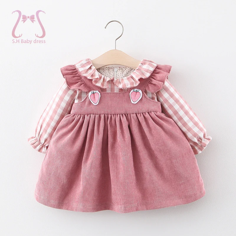 

Baby Girls Clothes Strawberry Plaid Dress For Girls Autumn Girl Kid's Dress 0 To 3 Years Old