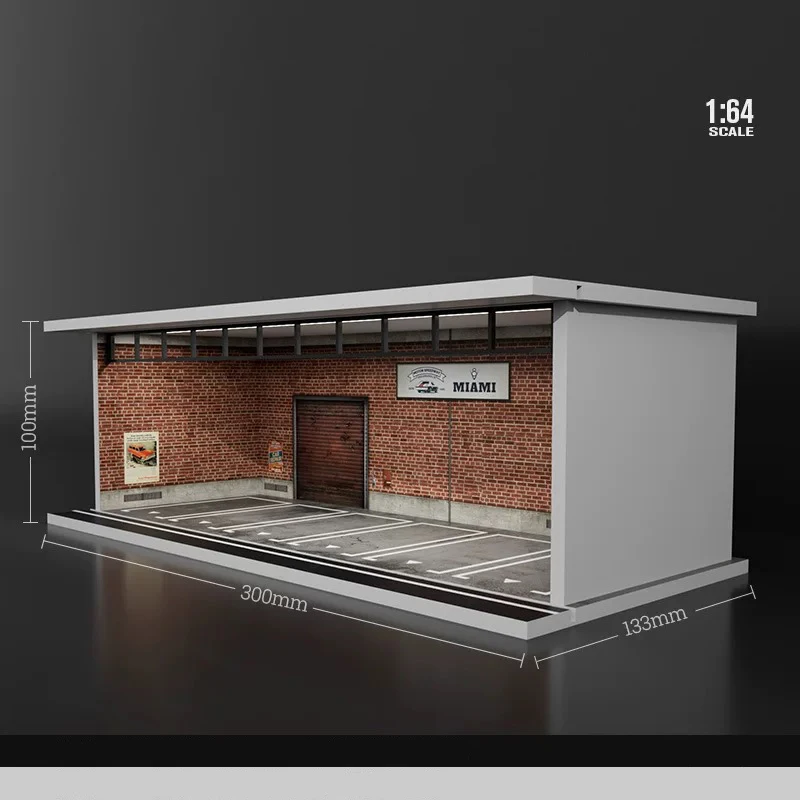 1:64 Display Case Diorama Parking Lot Model LED Lighting Car Garage Scene Building Model Toy Scene Child Gift