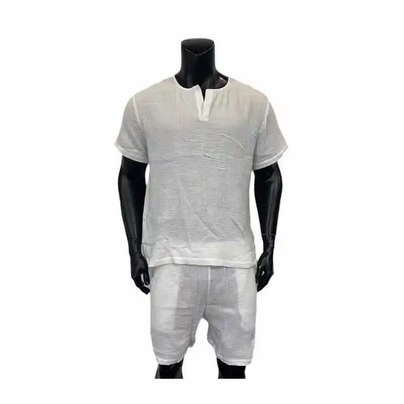 

Men's V-Ne ort Sve irt And orts Two-Piece Set Casual Youthful Sle Sun Protection Treaent Cotton Blend Ice Sens...