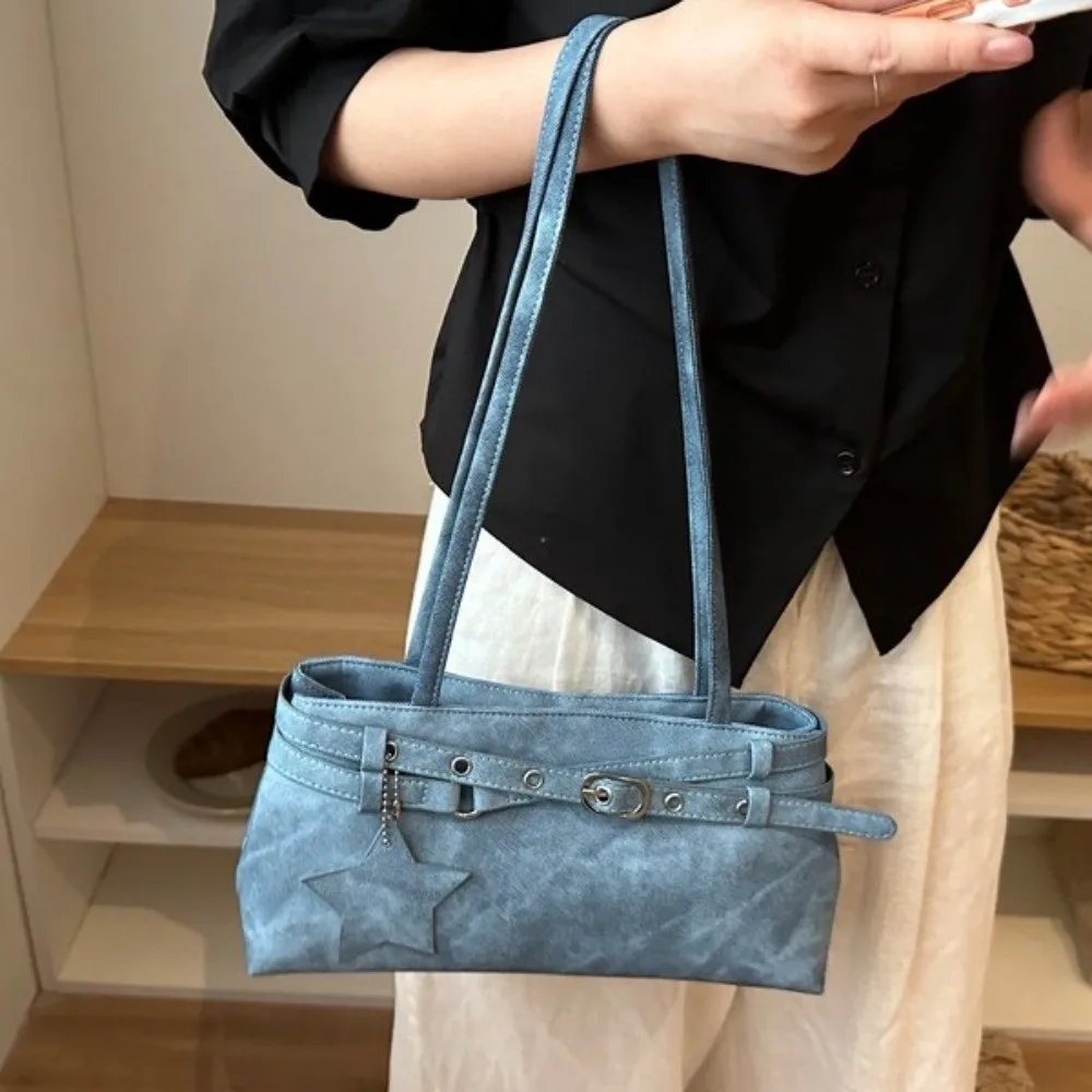 Sweet Tie-Dye Y2K Shoulder Bag Star Pendant Korean Style Women Handbag PU Leather Solid Color Underarm Bag Daily