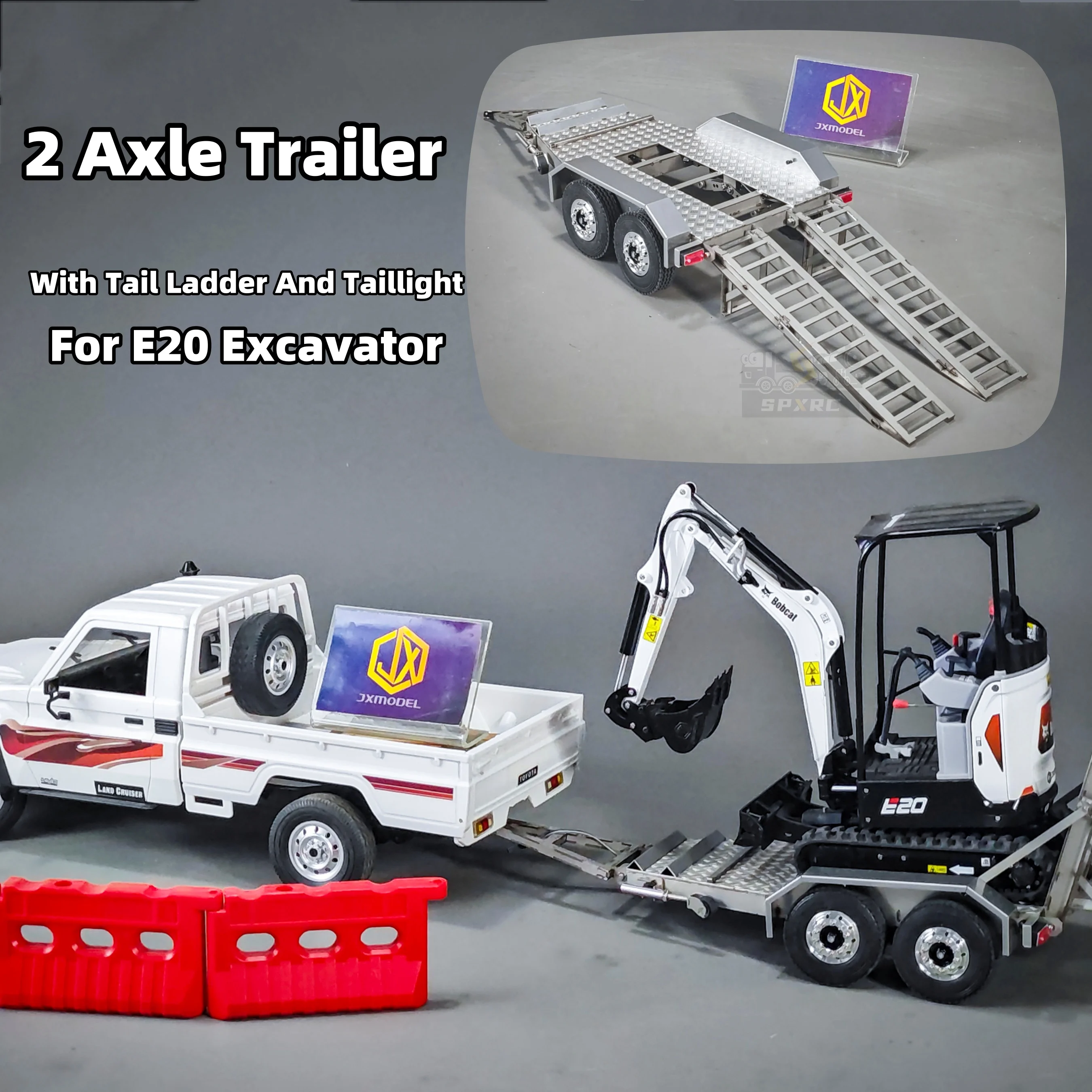

2 Axle Trailer With Movable Tail Ladder And Taillight Metal Tool For 1/14 Tamiya RC E20 Excavator Romote Control Toy
