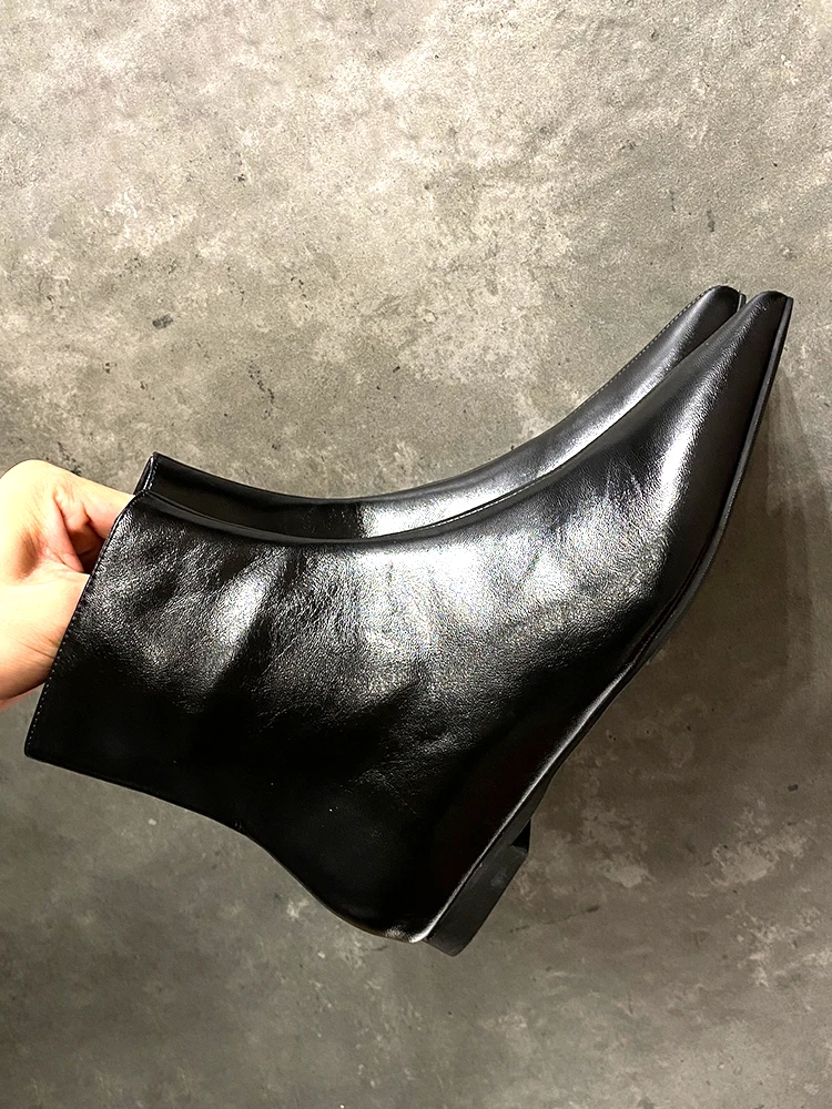 S001 New Sring Autumn Fashion Pointed Toe Anke Boots Side Zipper Designer Short Flat Boots Elegant Leather Women Shoes Sexy Boot