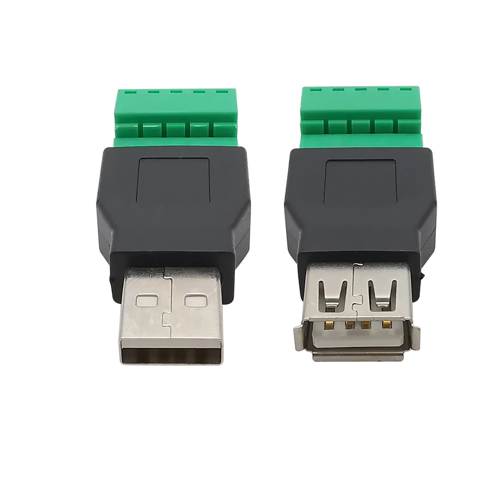 USB Female Male to 5 Pin Screw Terminal USB2.0 Type A Plug Jack With Shield Connector USB Adapter