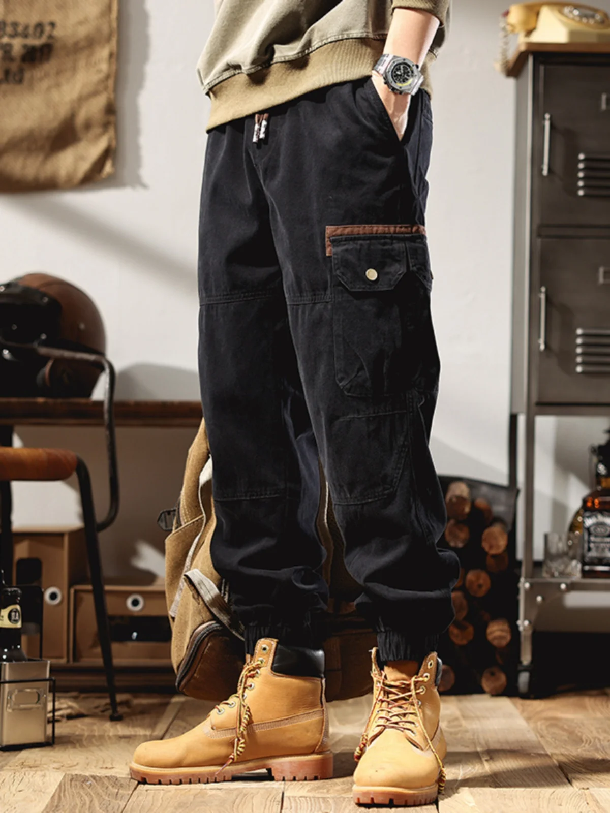 

Брюки для рабочей одежды в американском стиле ретро, мужские повседневные свободные прямые брюки, весенне-осенние модные брендовые брюки с манжетами