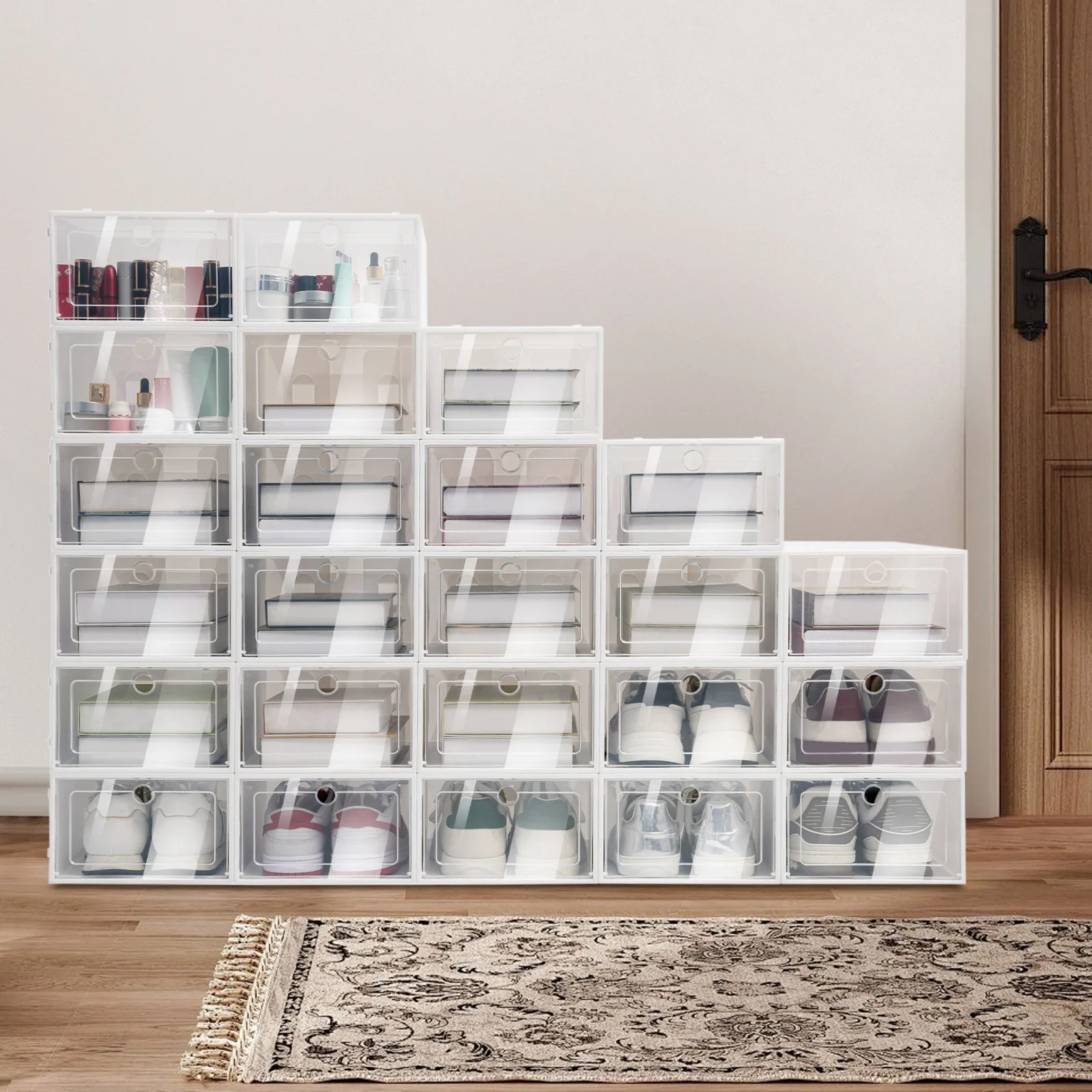 

Strong Bearing Capacity 24 Pack Visual Plastic translucent Shoe Storage Organizer to Put Cosmetics Medicines Books and Toys