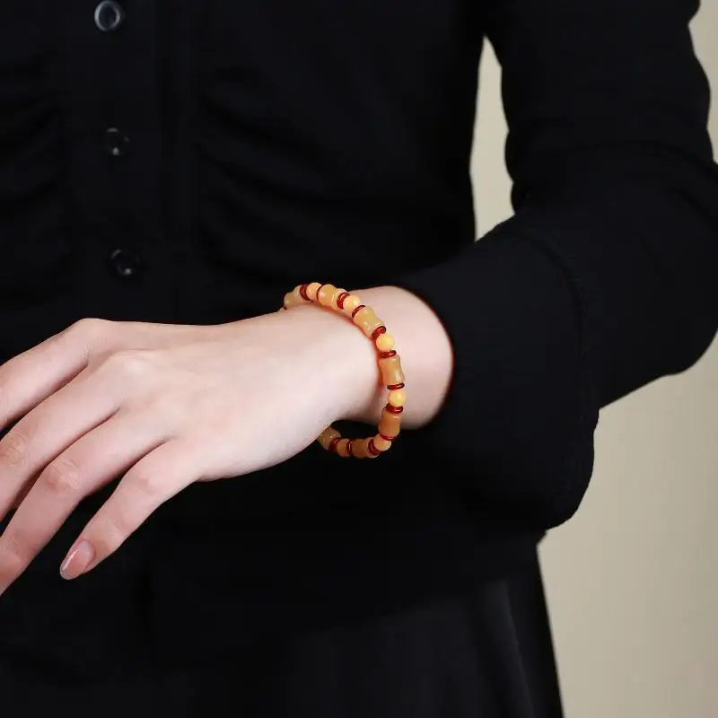 /Vly/Yellow Dragon Jade Bracelet For Girls Yunnan Old Yellow Jade Bamboo Knot Natural