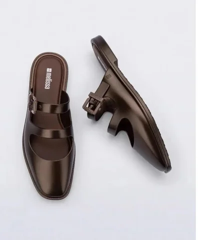 Тапочки Мэри Джейн на низком каблуке Melissa, женские сандалии на плоской подошве, летние туфли-стринги без шнуровки с пряжкой и круглым носком, материал ПВХ