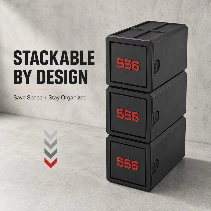 5.56 Ammunition Storage Box Bullet Box Organizer 50-Round Ammo Capacity Drawer Design Durable Stackable Tactical Ammo Case New