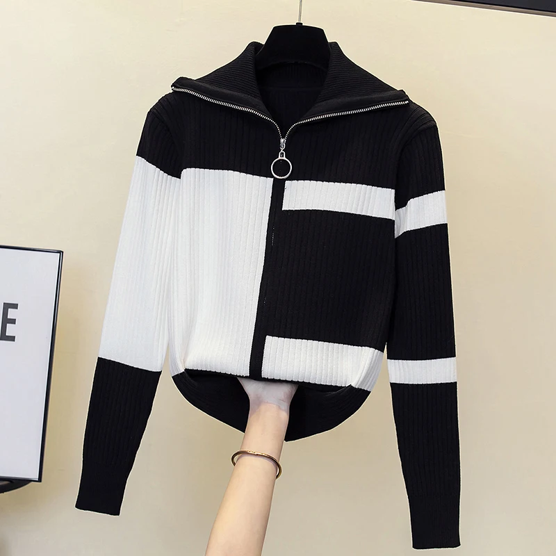 Large Size Women Cardigan Sweater Jacket V-neck Single Breasted Cardigans Striped Argyle Knitted Tops Autumn Black White Red