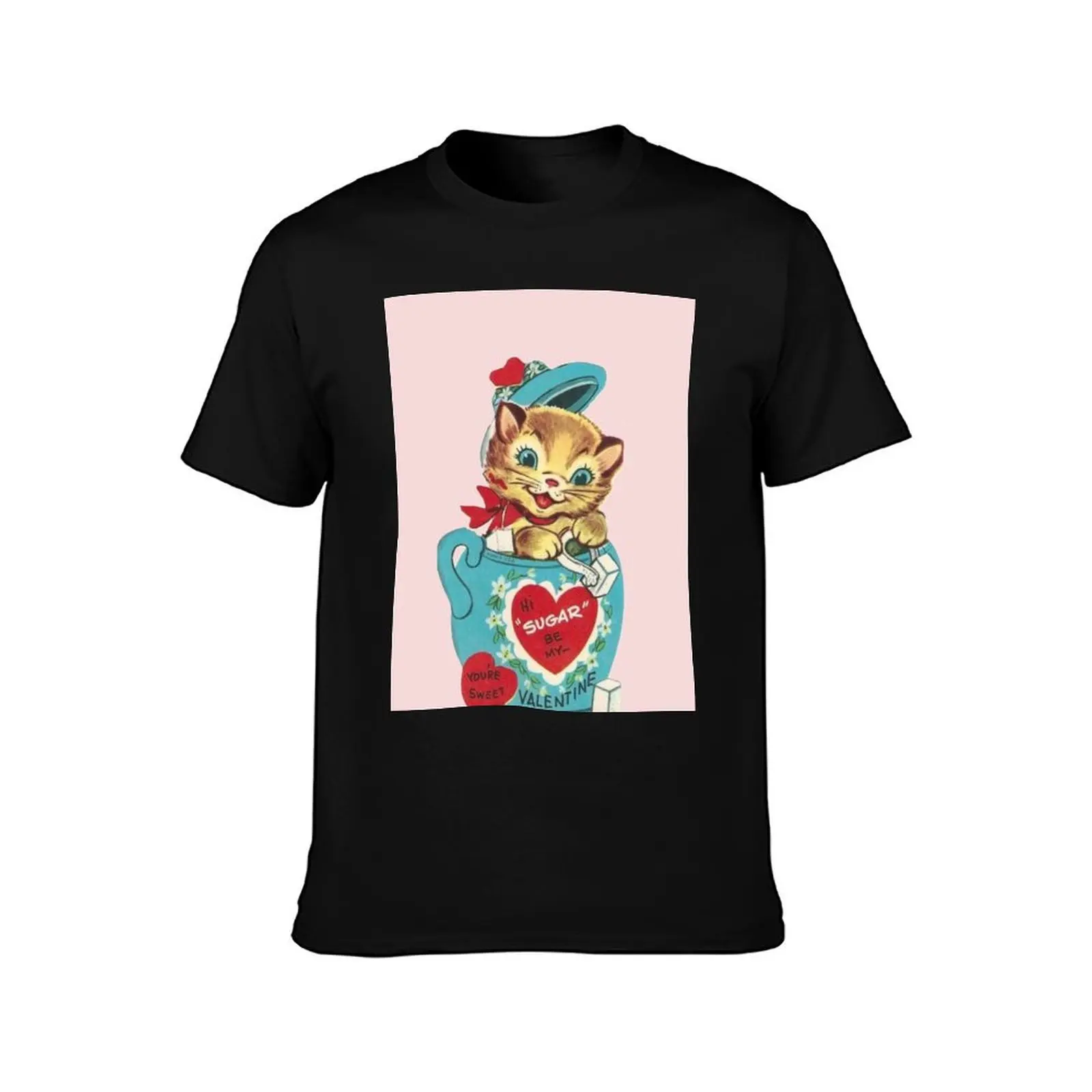 Hi Sugar Vintage Kitten Valentine’s Day Card T-Shirt Dry Fit Running Short Sleeve Top T-Shirt