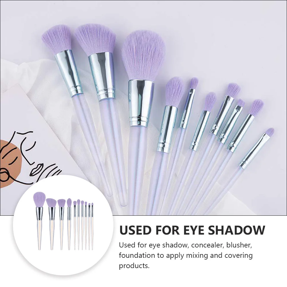 Set di pennelli per trucco da 10 pezzi in fibra artificiale viola per ombretto, fard, fondotinta, contorno della pelle sensibile, strumenti di bellezza per il viso