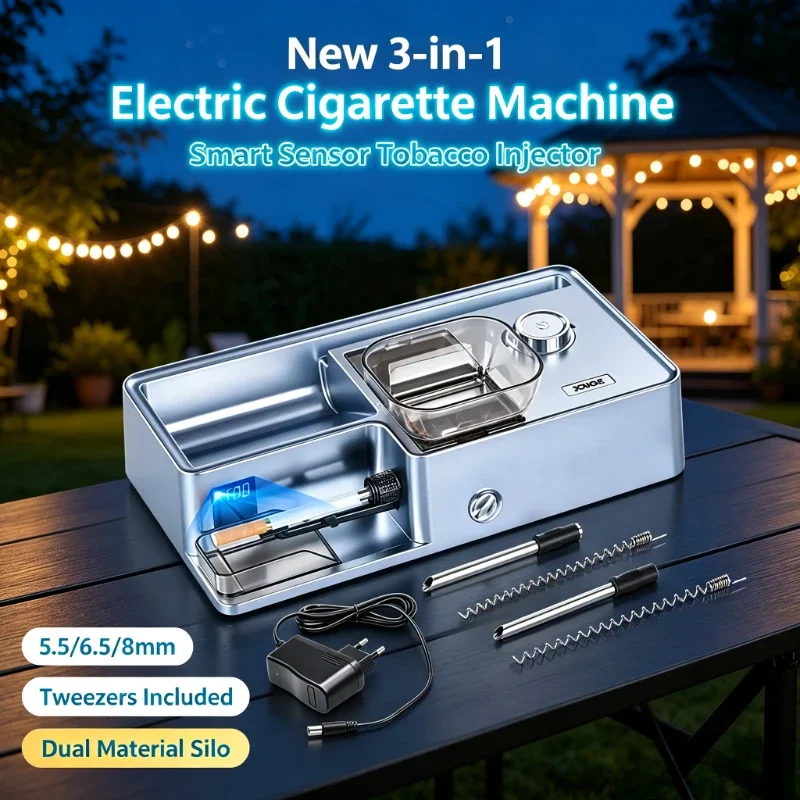 Tobacco Filling Injector 3‑in‑1 Automatic Smart Sensor Electric Cigarette Machine 5.5/6.5/8mm Round Tube Accessory With Tweezers