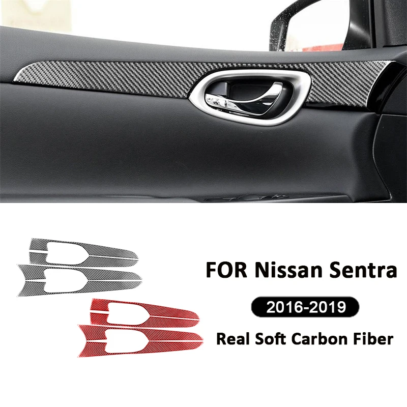 

2PCS For Nissan Sentra 2016-2019 Accessories Carbon Fiber Auto Interior Door Inner Handle Pull Panel Frame Decoration Stickers